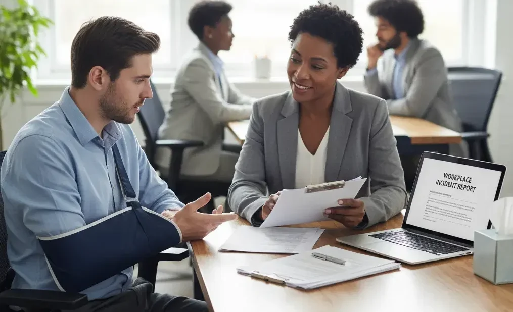 Employee reporting a workplace injury for workplace injury compensation in the U.S.