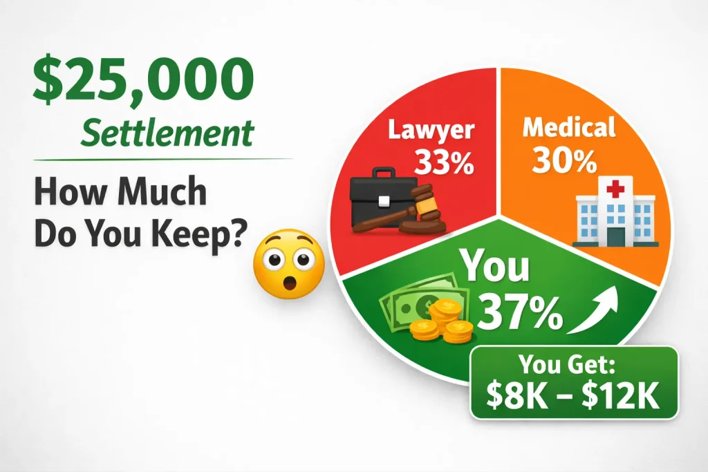 How much you get from a $25,000 personal injury settlement after lawyer fees and medical bills