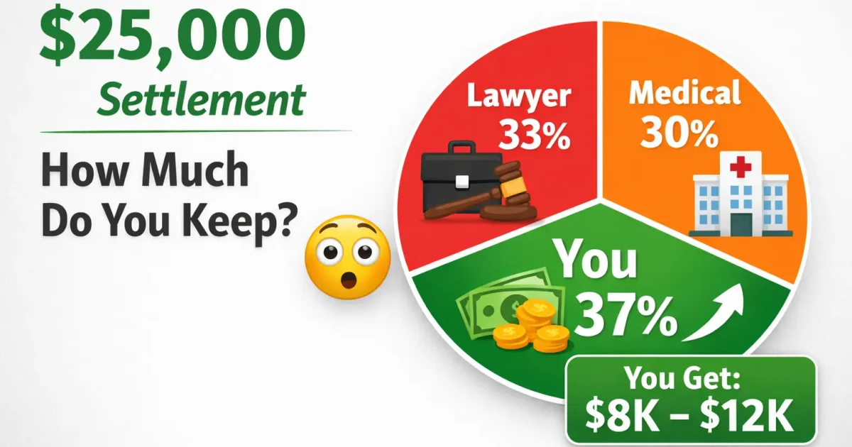 How much you get from a $25,000 personal injury settlement after lawyer fees and medical bills