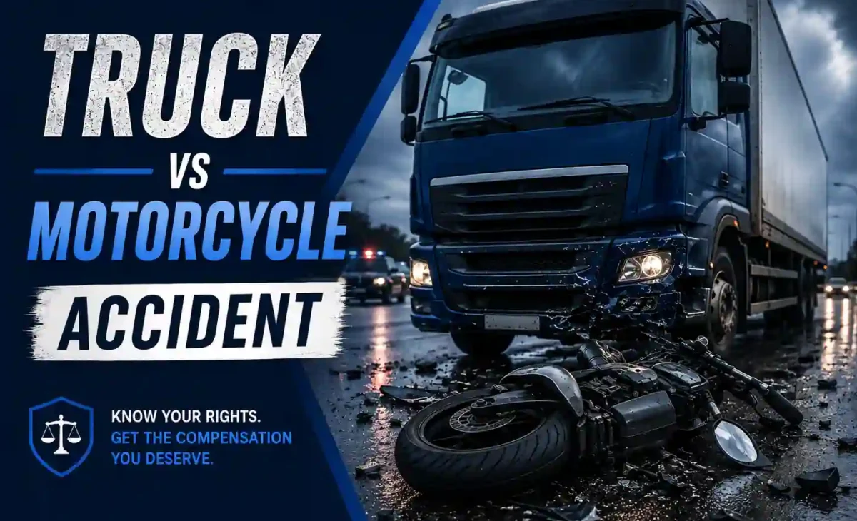 Commercial truck involved in a road accident with a Motorcycle